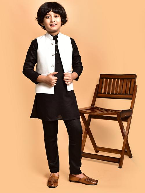 boys solid mandarin neck kurta pyjama ethnic jacket set - 21787144 - Very Small Image - 1