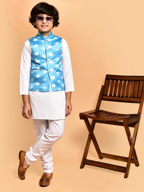 boys solid mandarin neck kurta pyjama ethnic jacket set - 21787145 - Very Small Image - 1