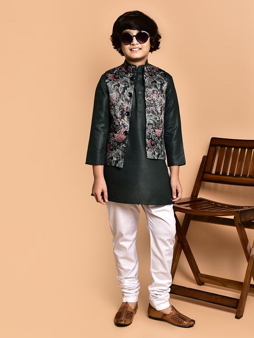 boys solid mandarin neck kurta pyjama ethnic jacket set - 21787147 - Very Small Image - 1