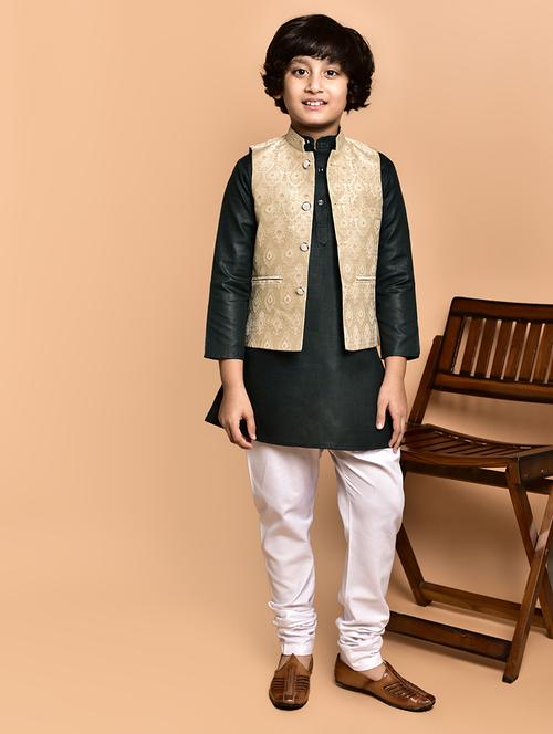 boys solid mandarin neck kurta pyjama ethnic jacket set - 21787148 - Very Small Image - 1