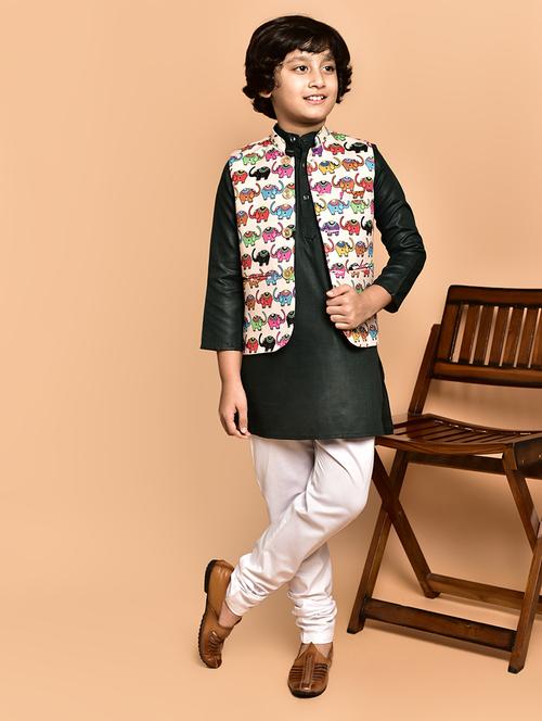 boys solid mandarin neck kurta pyjama ethnic jacket set - 21787150 - Very Small Image - 1