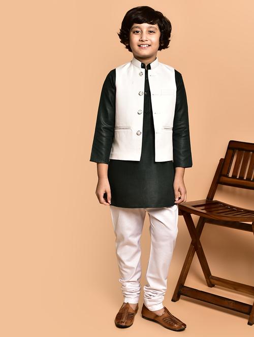 boys solid mandarin neck kurta pyjama ethnic jacket set - 21787151 - Very Small Image - 1