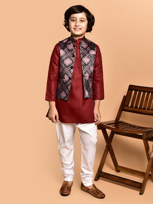 boys solid mandarin neck kurta pyjama ethnic jacket set - 21787155 - Very Small Image - 1