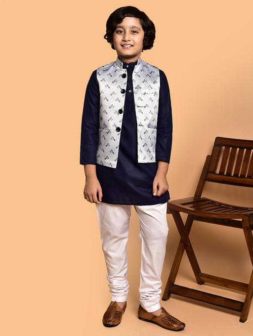 boys solid mandarin neck kurta pyjama ethnic jacket set - 21787157 - Very Small Image - 1