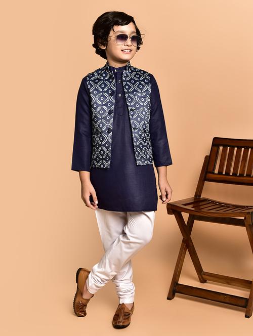 boys solid mandarin neck kurta pyjama ethnic jacket set - 21787159 - Very Small Image - 1