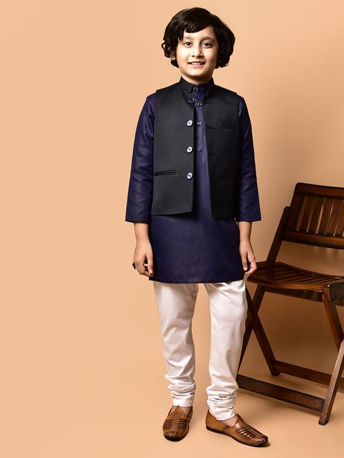 boys solid mandarin neck kurta pyjama ethnic jacket set - 21787161 - Very Small Image - 1