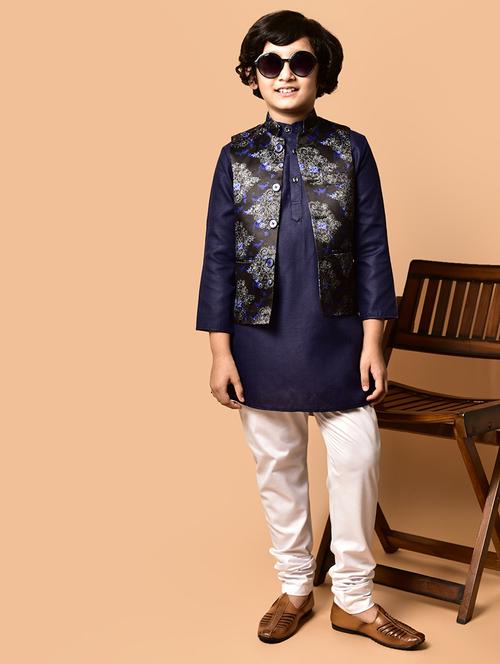 boys solid mandarin neck kurta pyjama ethnic jacket set - 21787162 - Very Small Image - 1