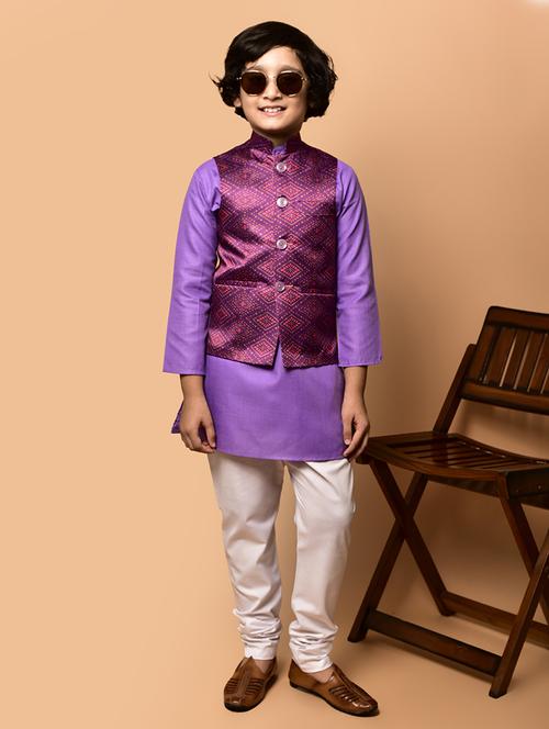 boys solid mandarin neck kurta pyjama ethnic jacket set - 21787165 - Very Small Image - 1