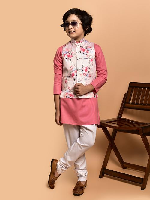 boys solid mandarin neck kurta pyjama ethnic jacket set - 21787167 - Very Small Image - 1
