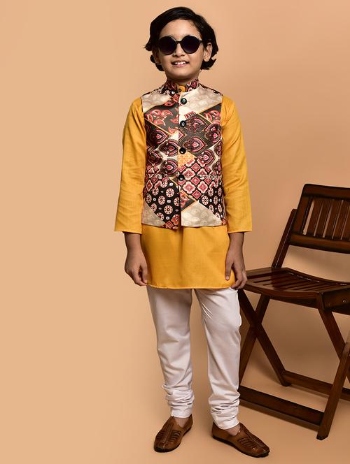 boys solid mandarin neck kurta pyjama ethnic jacket set - 21787169 - Very Small Image - 1