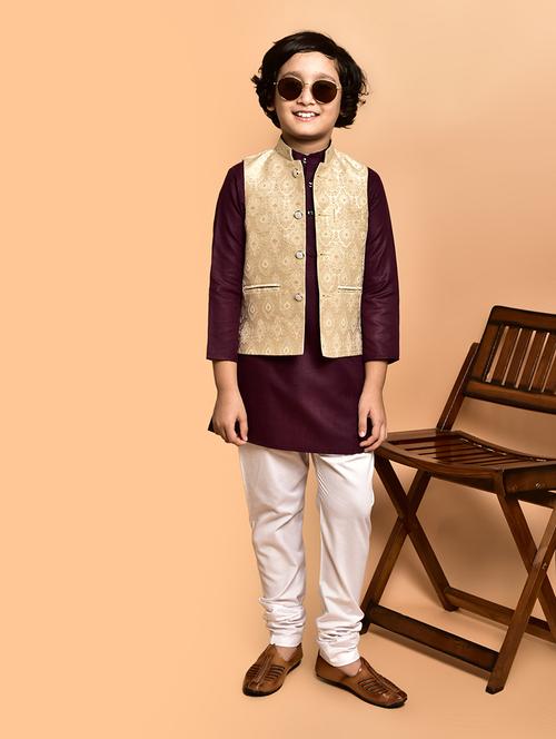 boys solid mandarin neck kurta pyjama ethnic jacket set - 21787175 - Very Small Image - 1
