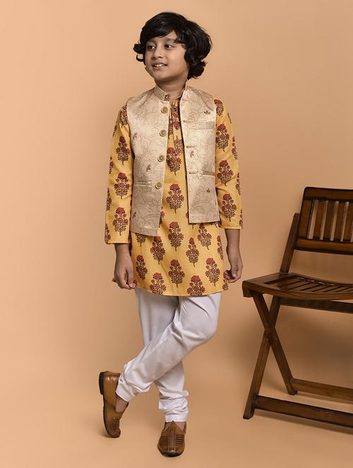 yellow silk blend kurta sets kurtas & set - 21787182 - Very Small Image - 1