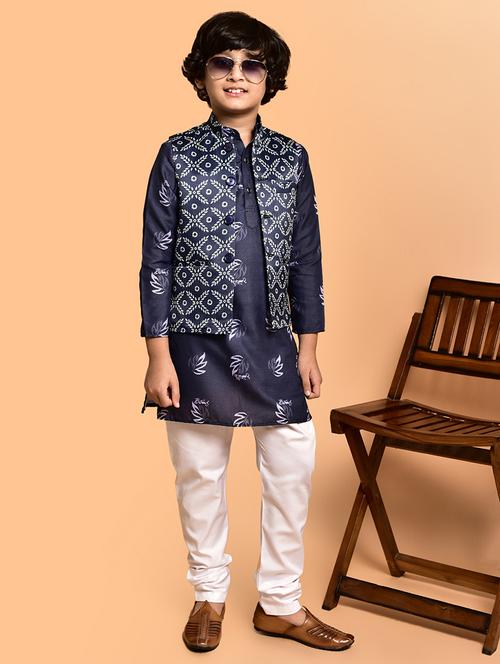 boys printed mandarin neck kurta pyjama ethnic jacket set - 21787187 - Very Small Image - 1
