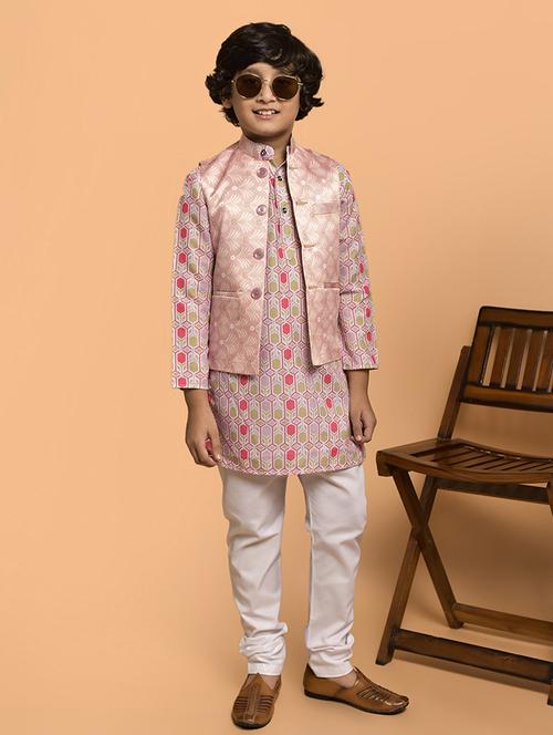 boys printed mandarin neck kurta pyjama ethnic jacket set - 21787192 - Very Small Image - 1