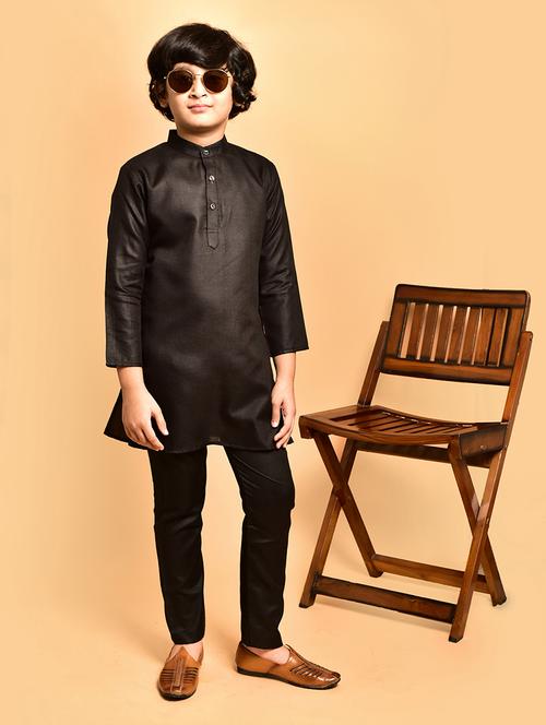 boys solid mandarin neck kurta pyjama set - 21787199 - Very Small Image - 1