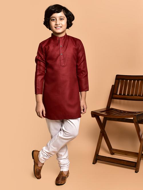 boys solid mandarin neck kurta pyjama set - 21787205 - Very Small Image - 1