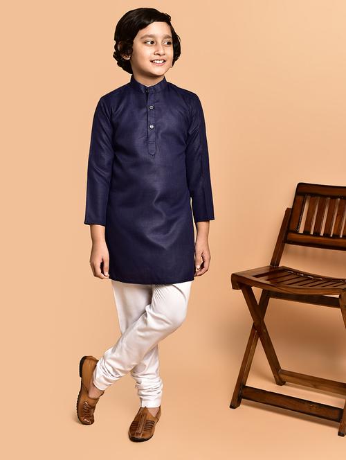 boys solid mandarin neck kurta pyjama set - 21787207 - Very Small Image - 1