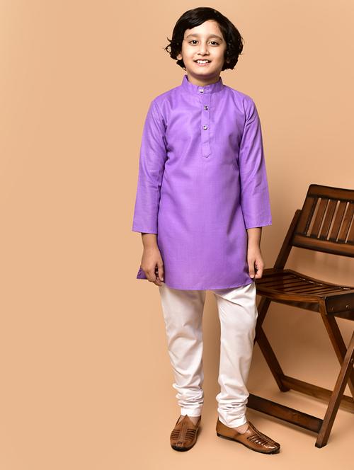 boys solid mandarin neck kurta pyjama set - 21787208 - Very Small Image - 1