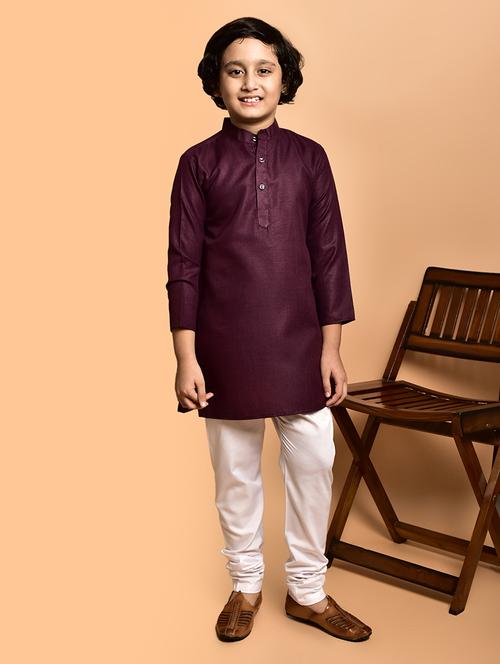 boys solid mandarin neck kurta pyjama set - 21787210 - Very Small Image - 1