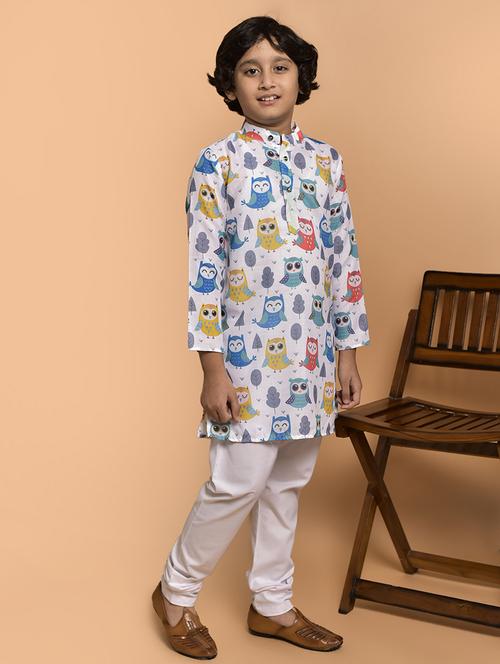 boys printed mandarin neck kurta pyjama set - 21787211 - Very Small Image - 1