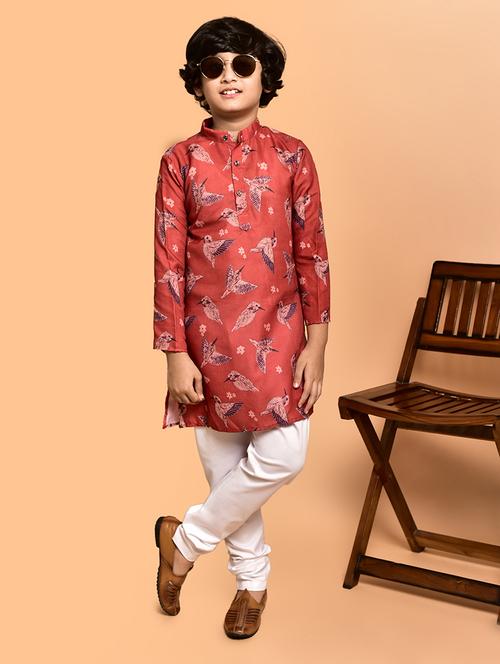 boys printed mandarin neck kurta pyjama set - 21787216 - Very Small Image - 1