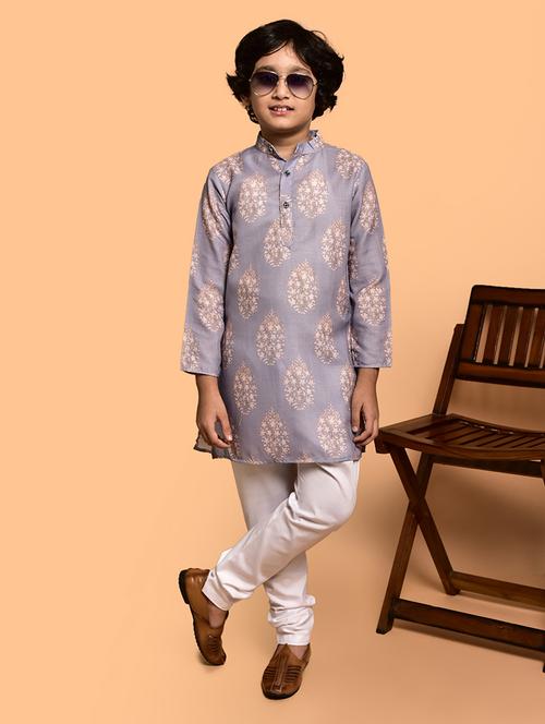 boys printed mandarin neck kurta pyjama set - 21787218 - Very Small Image - 1