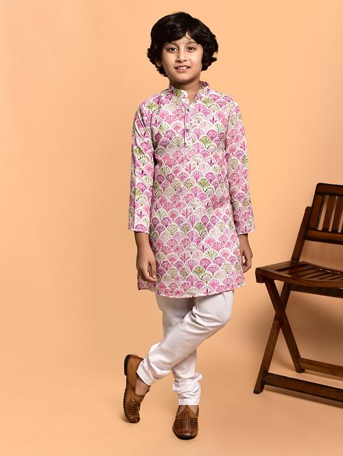 boys printed mandarin neck kurta pyjama set - 21787220 - Very Small Image - 1