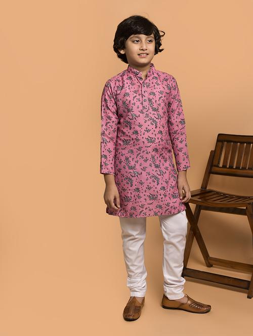 boys printed mandarin neck kurta pyjama set - 21787222 - Very Small Image - 1