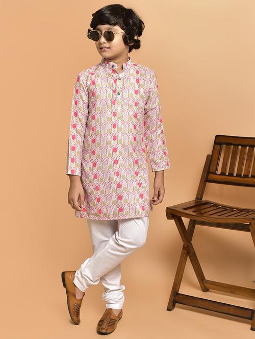 boys printed mandarin neck kurta pyjama set - 21787224 - Very Small Image - 1