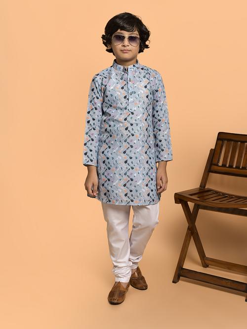 boys printed mandarin neck kurta pyjama set - 21787227 - Very Small Image - 1
