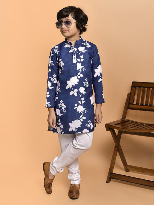 boys printed mandarin neck kurta pyjama set - 21787230 - Very Small Image - 1