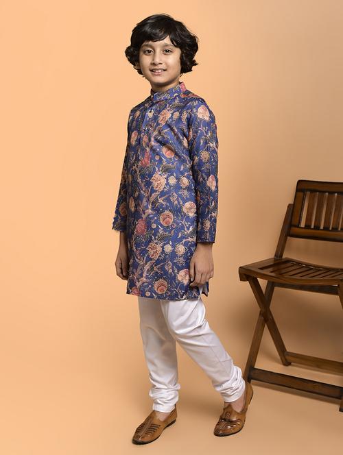 boys printed mandarin neck kurta pyjama set - 21787231 - Very Small Image - 1