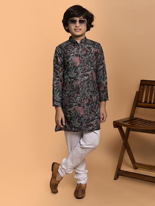 boys printed mandarin neck kurta pyjama set - 21787233 - Very Small Image - 1