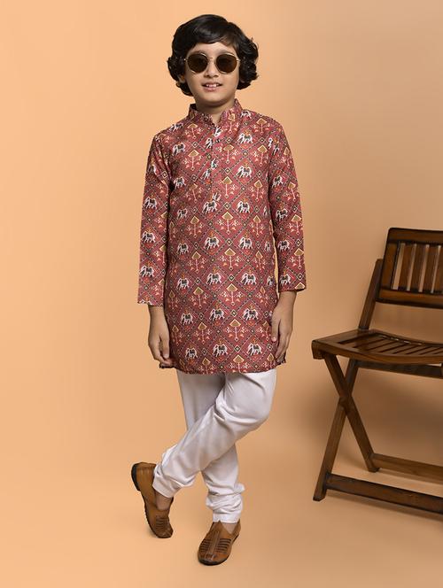 boys printed mandarin neck kurta pyjama set - 21787234 - Very Small Image - 1