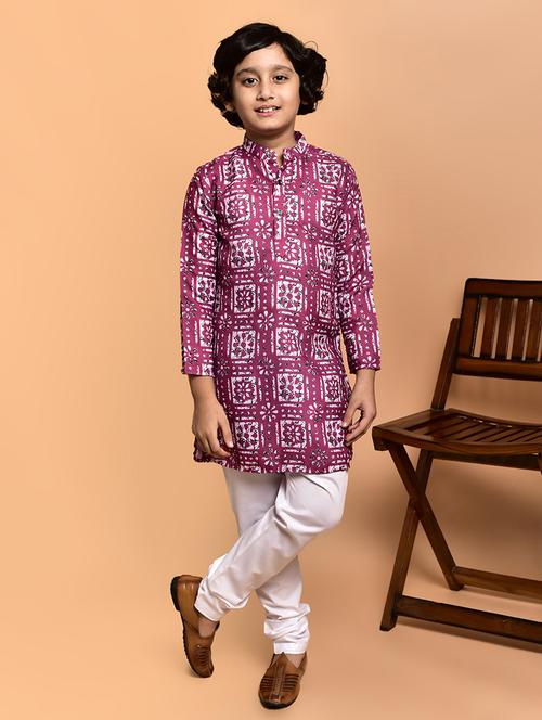 boys printed mandarin neck kurta pyjama set - 21787235 - Very Small Image - 1