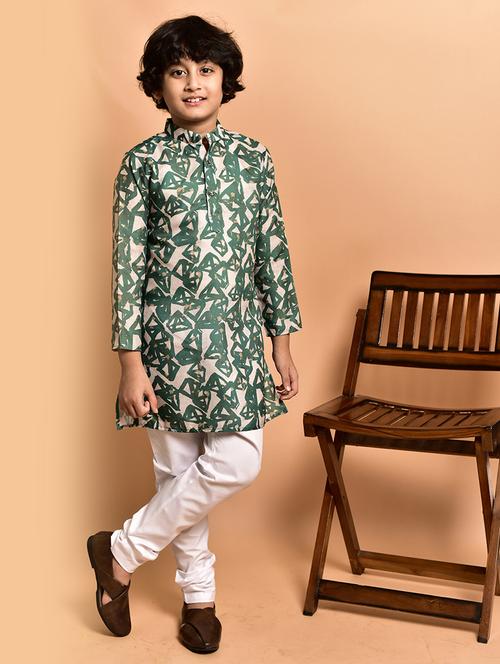boys printed mandarin neck kurta pyjama set - 21787238 - Very Small Image - 1