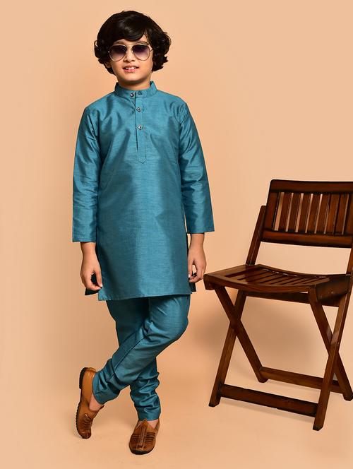 boys solid mandarin neck kurta pyjama set - 21787242 - Very Small Image - 1