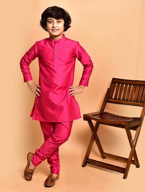 boys solid mandarin neck kurta pyjama set - 21787243 - Very Small Image - 1