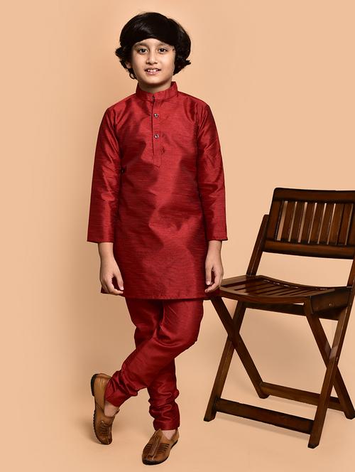 boys solid mandarin neck kurta pyjama set - 21787245 - Very Small Image - 1