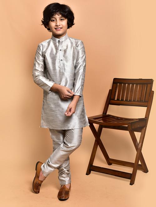 boys solid mandarin neck kurta pyjama set - 21787246 - Very Small Image - 1