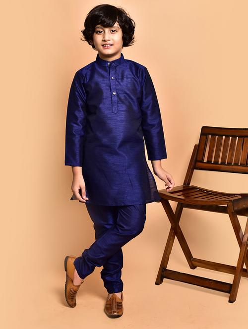 boys solid mandarin neck kurta pyjama set - 21787247 - Very Small Image - 1