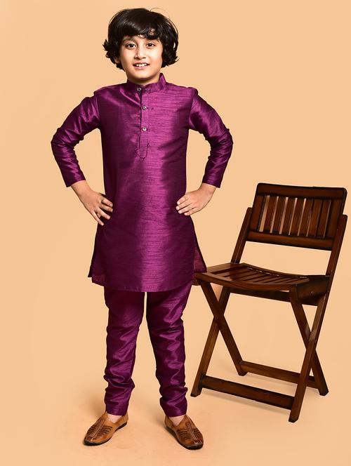 boys solid mandarin neck kurta pyjama set - 21787248 - Very Small Image - 1