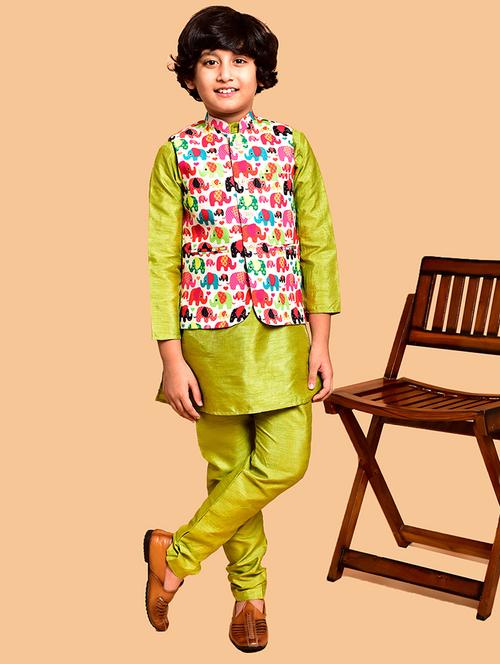 boys solid mandarin neck kurta pyjama ethnic jacket set - 21787250 - Very Small Image - 1