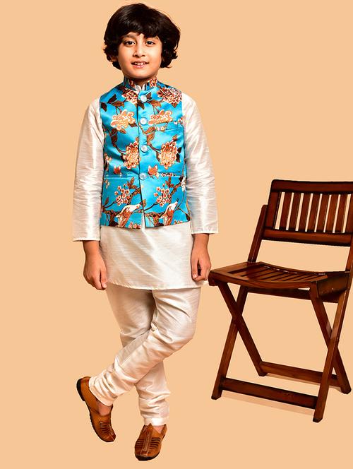 boys solid mandarin neck kurta pyjama ethnic jacket set - 21787252 - Very Small Image - 1