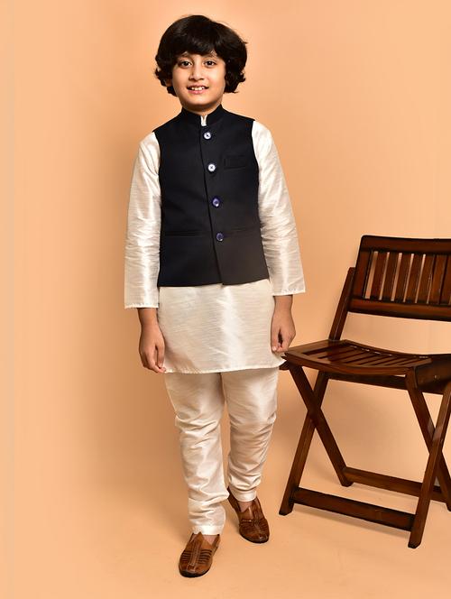 boys solid mandarin neck kurta pyjama ethnic jacket set - 21787258 - Very Small Image - 1