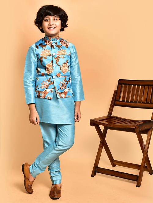 boys solid mandarin neck kurta pyjama ethnic jacket set - 21787260 - Very Small Image - 1
