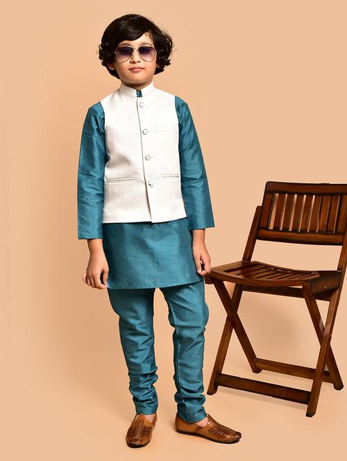 boys solid mandarin neck kurta pyjama ethnic jacket set - 21787268 - Very Small Image - 1