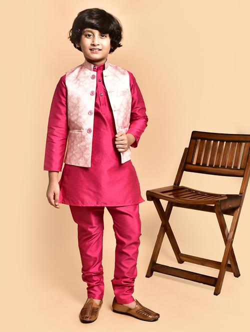 boys solid mandarin neck kurta pyjama ethnic jacket set - 21787272 - Very Small Image - 1