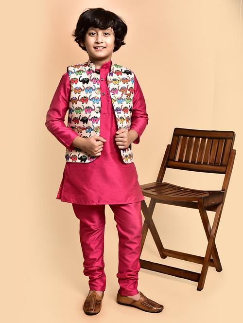 boys solid mandarin neck kurta pyjama ethnic jacket set - 21787274 - Very Small Image - 1