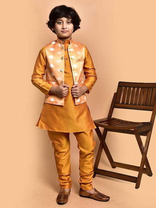 boys solid mandarin neck kurta pyjama ethnic jacket set - 21787276 - Very Small Image - 1